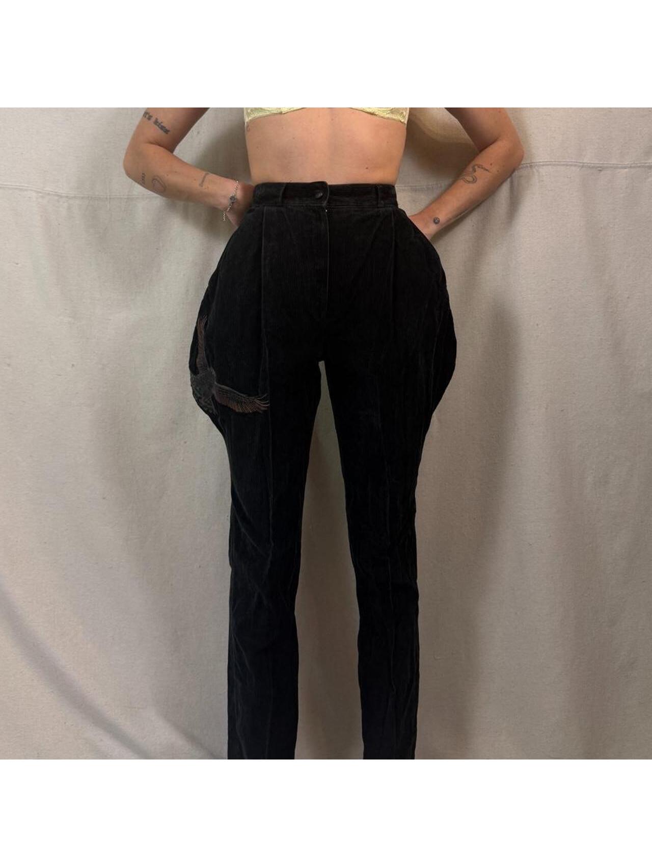Rare Vintage Gianni Versace Italy Black Corduroy Cropped Pants 80s Avant Garde